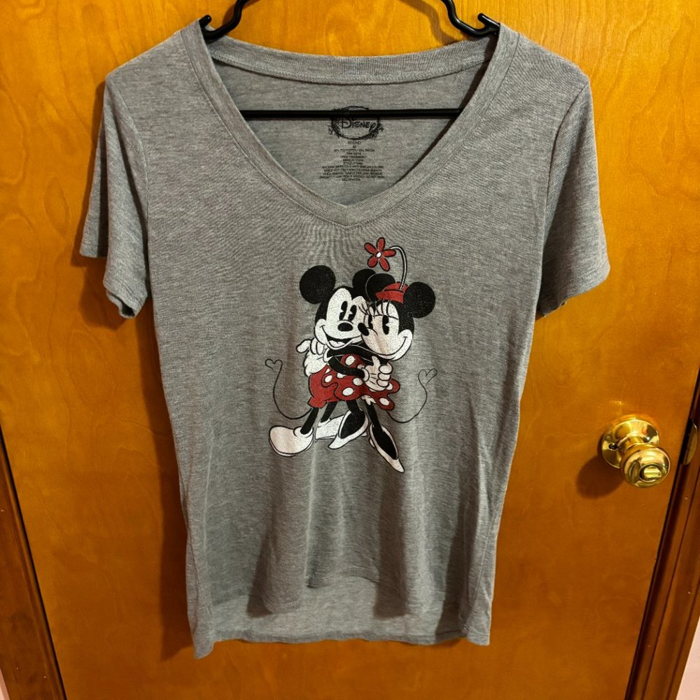 Mickey + Mini Mouse Womens Disney T-Shirt‎ Gray Short Sleeve Scoop Neck M - Picture 2 of 13